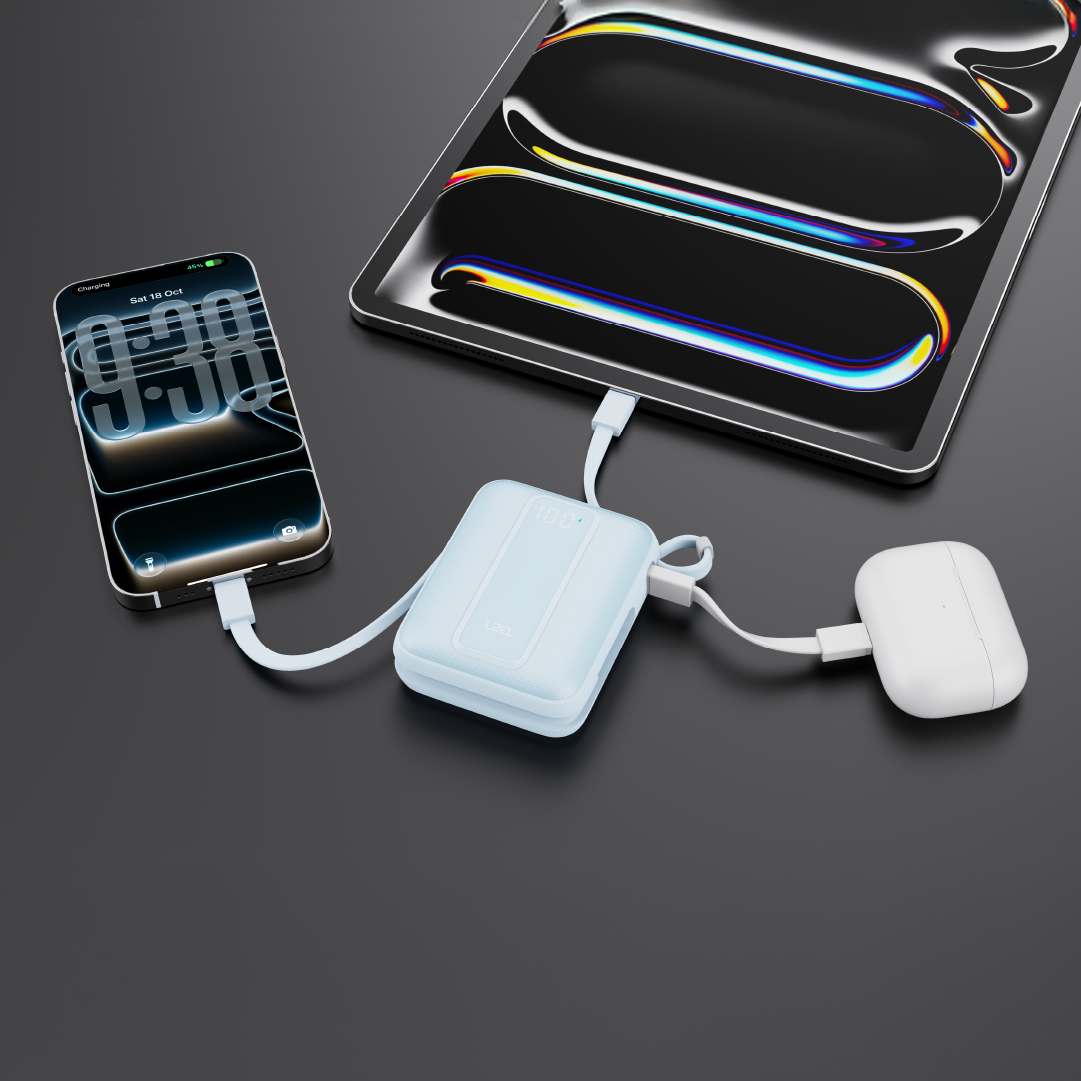 LZEL AMPNEO1O Mini 10000mAh PD Power Bank 30W | Built-in Type-C & Lightning Cable | Type-C Input/Output