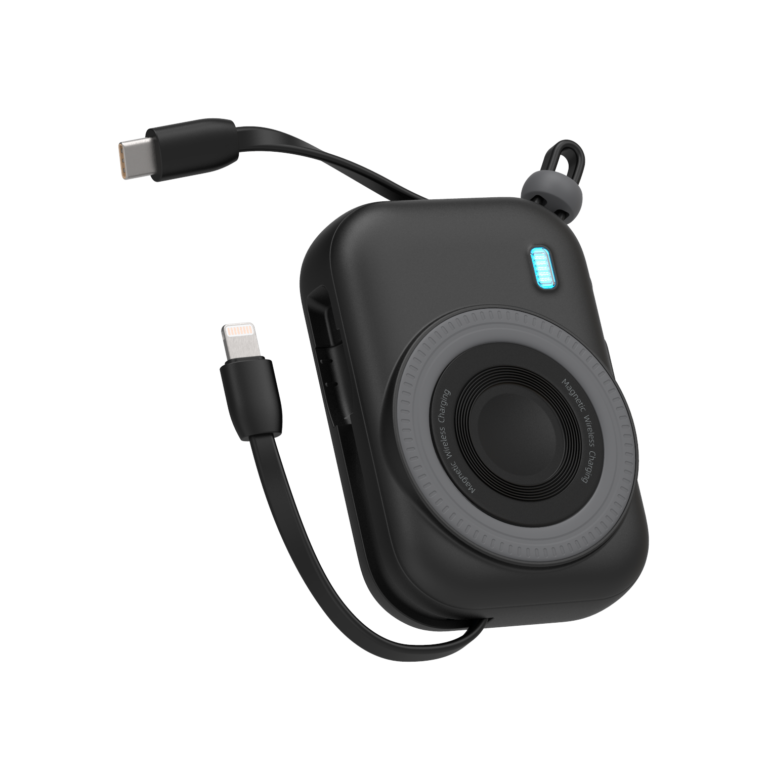 LZEL NanoFlex Nova โ 10,000mAh Magnetic Power Bank with USB-C PD & Built-in Cable | Black