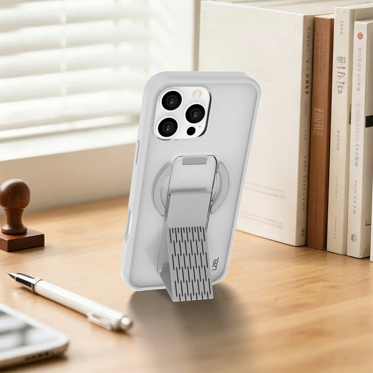 LZEL MatteMag Kickstand Matte Strap MagSafe Case with Enhanced Edge Protection for iPhone 16 Pro Max | Light Gray