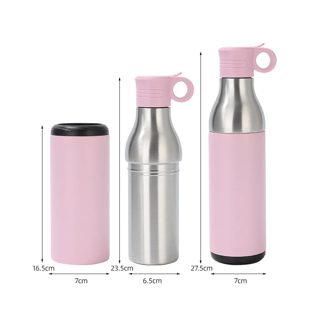 LZEL Natura Elva Vacuum Bottle Dual 400β―mL + 400β―mL | Pink Aluminum