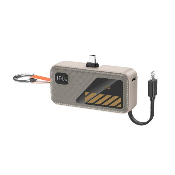 LZEL NanoFlux Charger Mini โ 5,000mAh PD Type-C Power Bank with Built-in Lightning Cable | Gray
