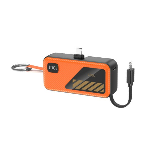 LZEL NanoFlux Charger Mini โ 5,000mAh PD Type-c Power Bank with Built-in Lightning Cable | Orange