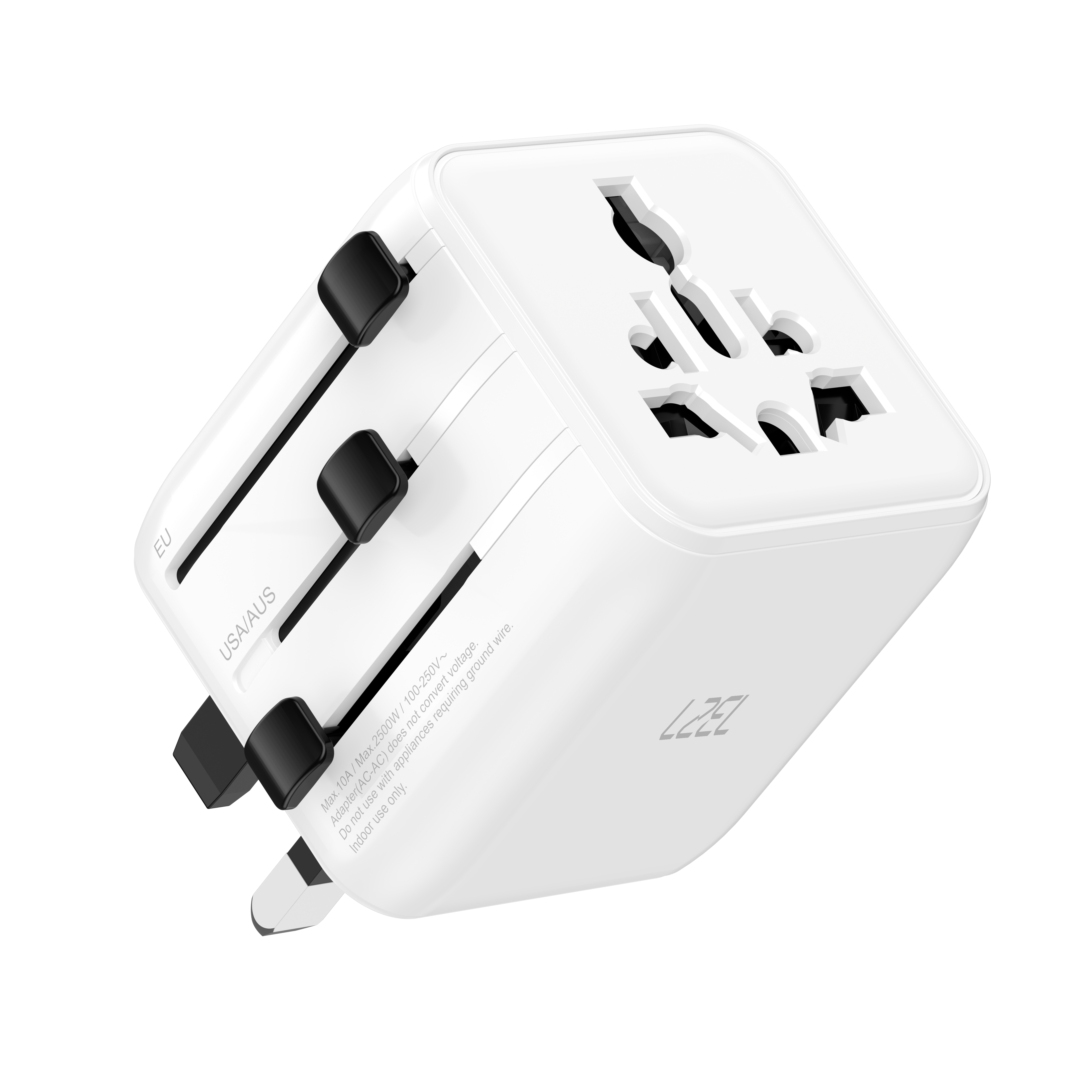 LZEL Voyage Globepower 2500 Watt Universal Multi Travel Plug Adapter | White
