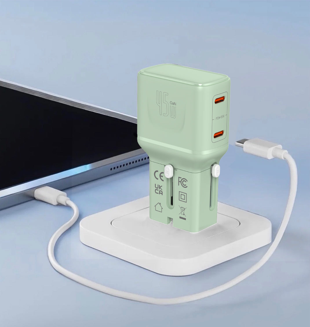 LZEL TravelPro Series Dual Port GaN Travel Wall Charger 45W I Dual Type-C Output I Global compatibility I Green