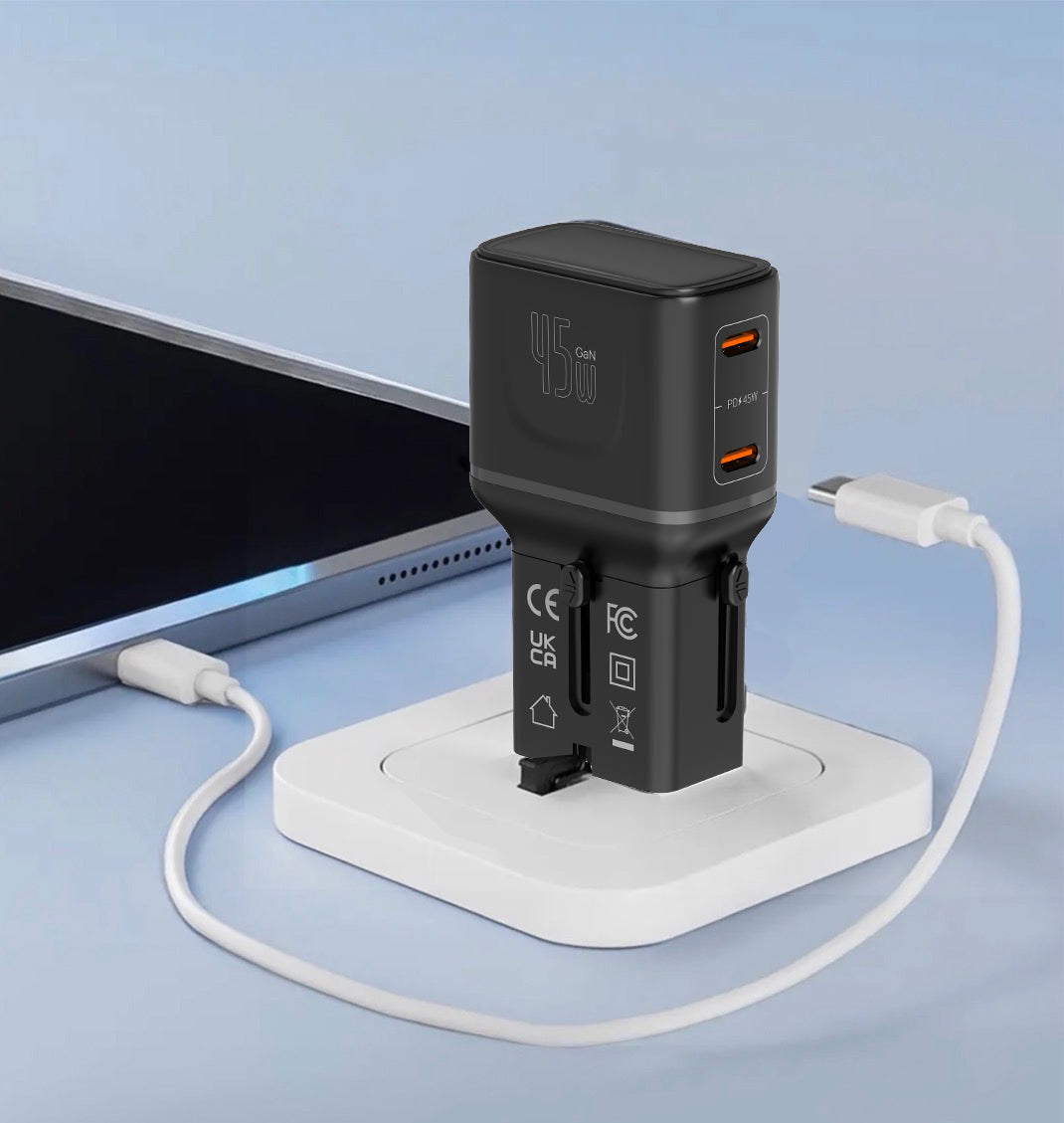 LZEL TravelPro Series Dual Port GaN Travel Wall Charger 45W I Dual Type-C Output I Global compatibility I Black