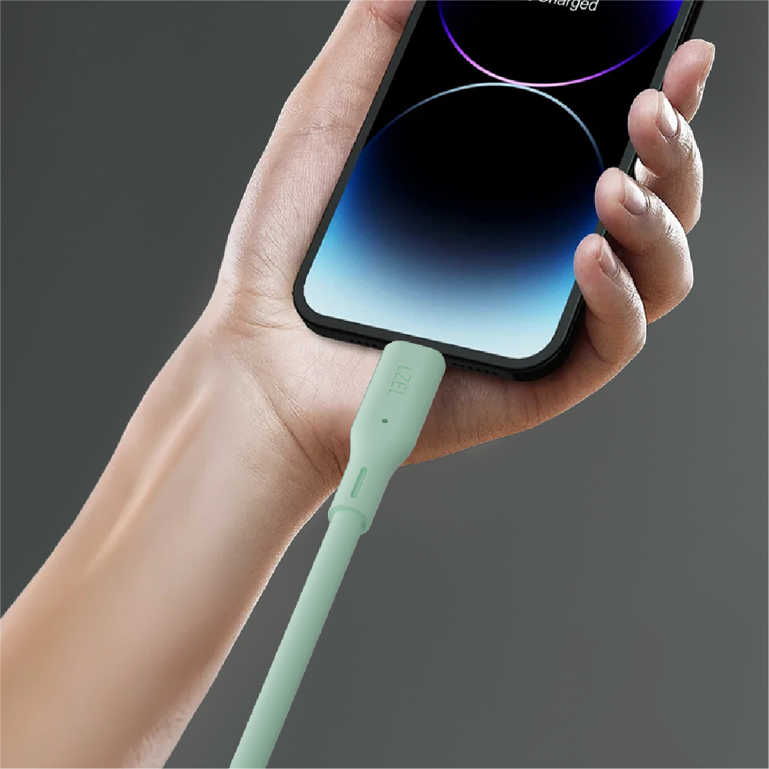 LZEL Celeris Silox CXL Soft Silicone USB-A to Lightning Cable, 480Mbps, 15W Max, 2m | Green