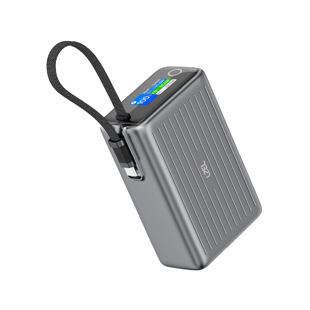 LZEL Neurode Sync 25000Mah Pd3.0 & Qc3.0|100W|Built-In-Usb-C Cable Pd Power Bank | Gray