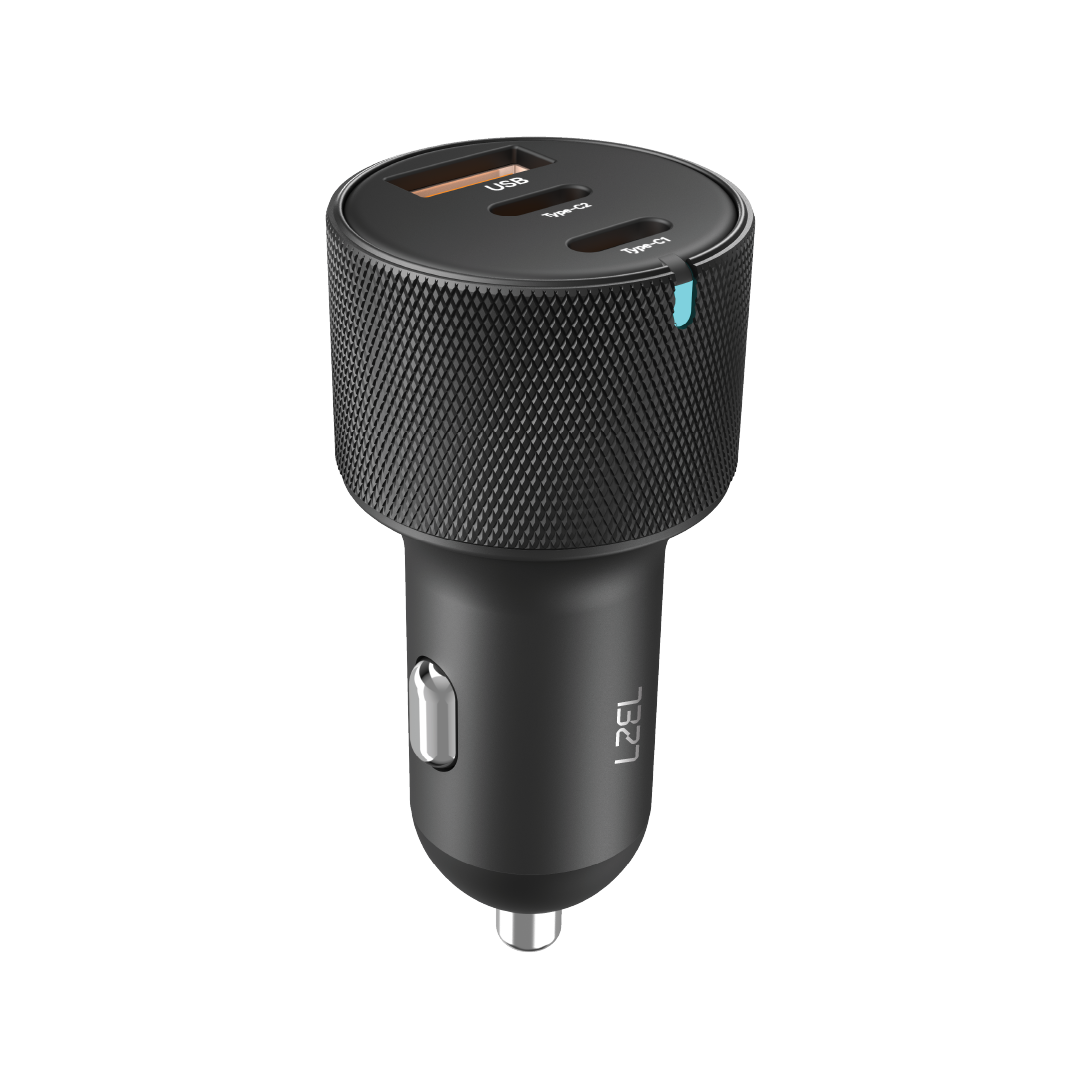 LZEL PulseCharge Max 80W 3-Port Car Charger – Dual USB-C PD & USB-A QC