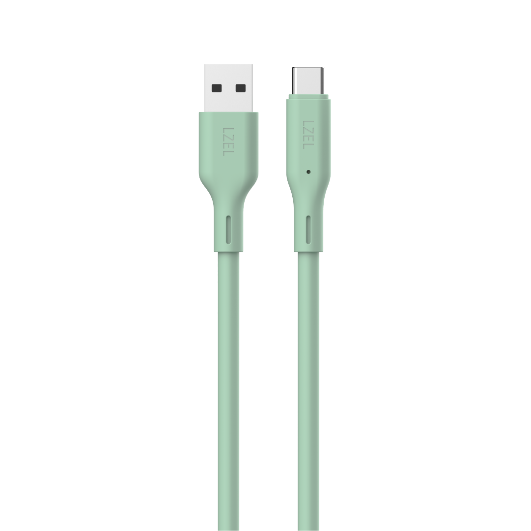 LZEL Celeris Silox CXL Soft Silicone USB-A to USB-C Cable, 480Mbps, 15W Max, 1m | Green