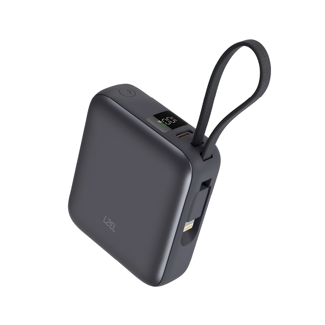 LZEL Neurode Sync Mini 10000Mah  Pd3.0 & Qc 3.0| 22.5W |Built-In Type-C & Lighting Power Bank | Gray