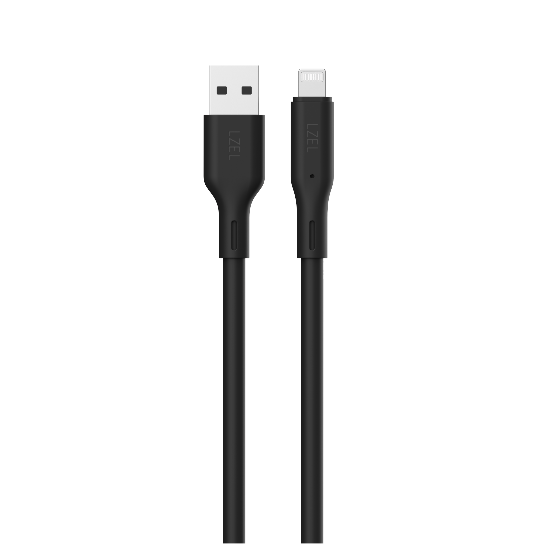LZEL Celeris Silox CXL Soft Silicone USB-A to Lightning Cable, 480Mbps, 15W Max, 2m | Black