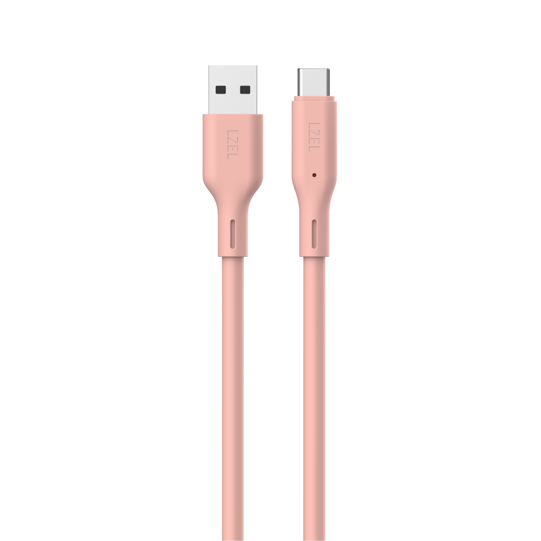LZEL Celeris Silox CXL Soft Silicone USB-A to USB-C Cable, 480Mbps, 15W Max, 2m | Pink