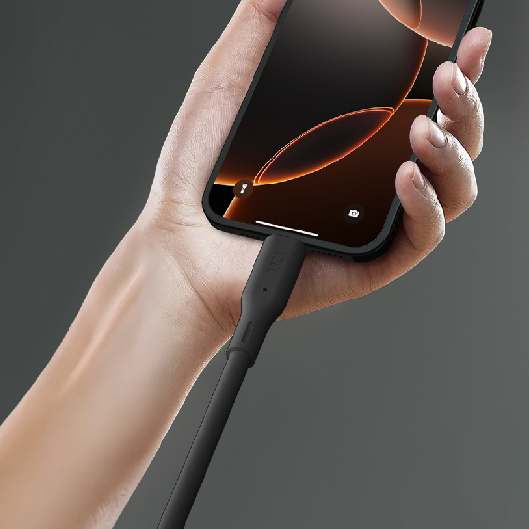 LZEL Celeris Silox CXL Soft Silicone USB-A to USB-C Cable, 480Mbps, 15W Max, 1m | Black
