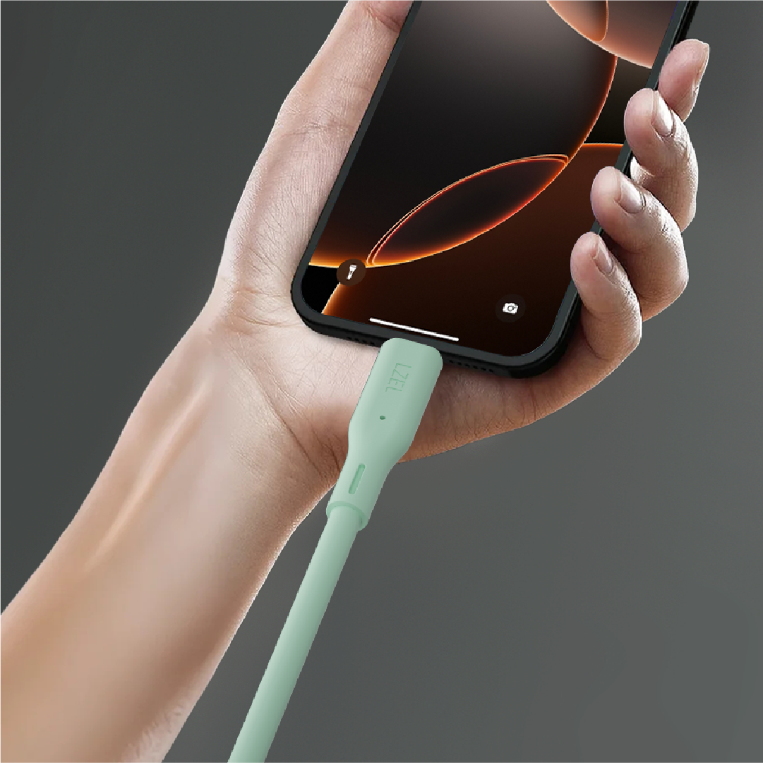 LZEL Celeris Silox CXL Soft Silicone USB-A to USB-C Cable, 480Mbps, 15W Max, 1m | Green
