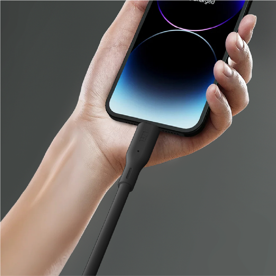 LZEL Celeris Silox CXL Soft Silicone USB-A to Lightning Cable, 480Mbps, 15W Max, 2m | Black