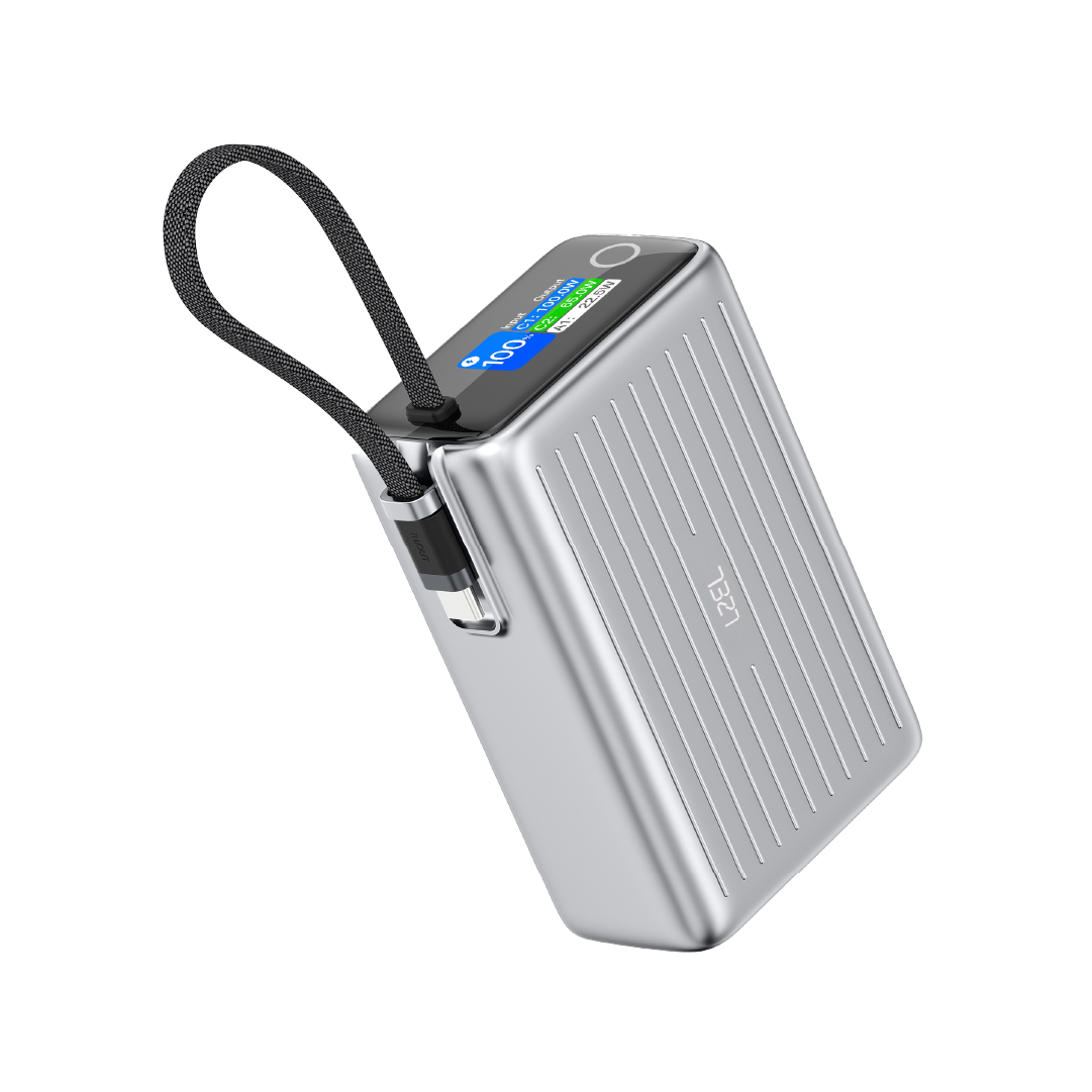 LZEL Neurode Sync 25000Mah Pd3.0 & Qc3.0|100W|Built-In-Usb-C Cable Pd Power Bank | Silver