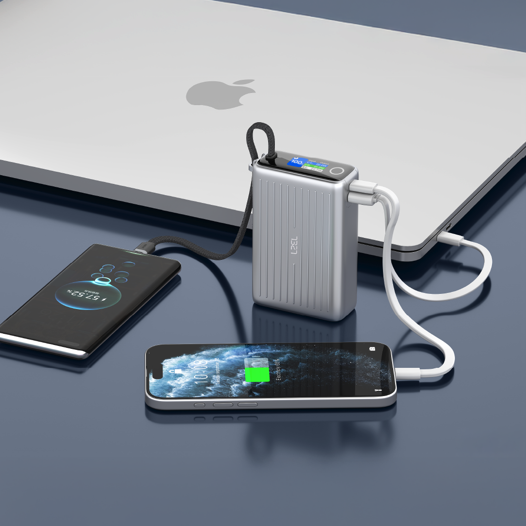 LZEL Neurode Sync 25000Mah Pd3.0 & Qc3.0|100W|Built-In-Usb-C Cable Pd Power Bank | Silver