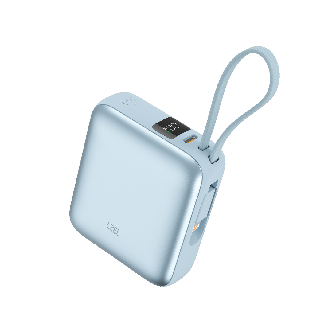 LZEL Neurode Sync Mini 10000Mah  Pd3.0 & Qc 3.0|25.5W|Built-In Type-C & Lighting Power Bank | Blue