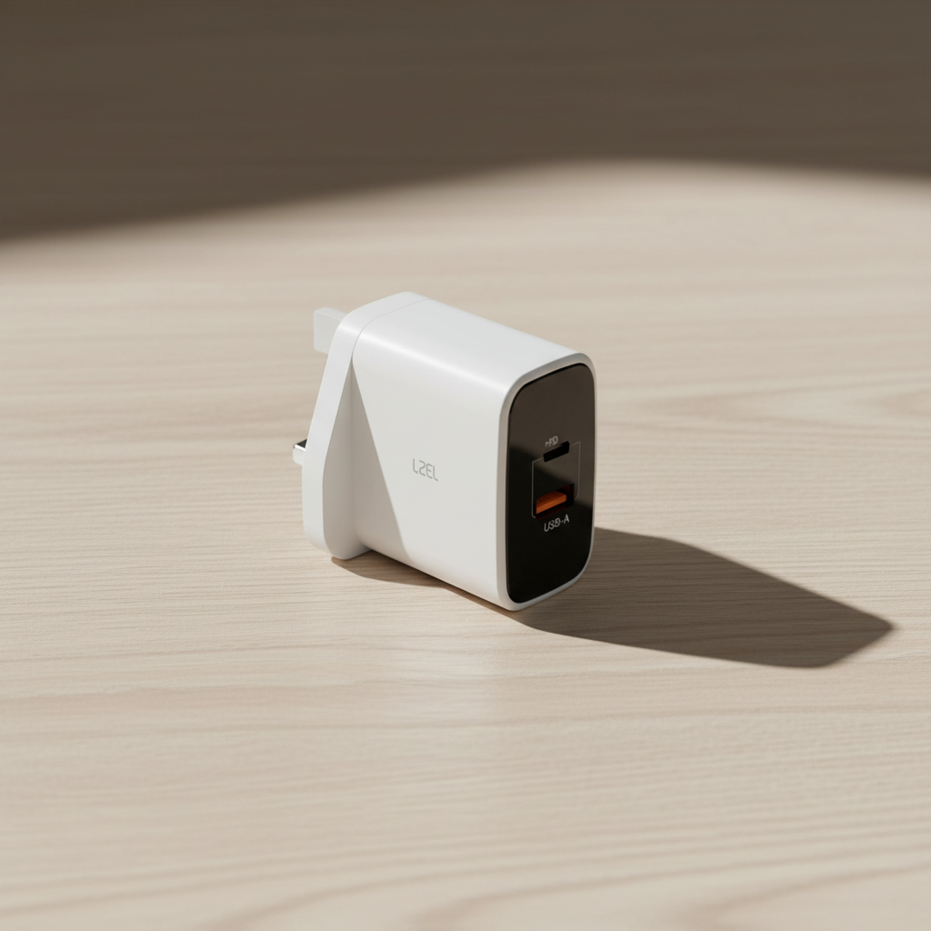 شاحن حائط LZEL VoltixCharge ثنائي المنفذ USB-A USB-C GaN بقوة 35 واط | أبيض 
