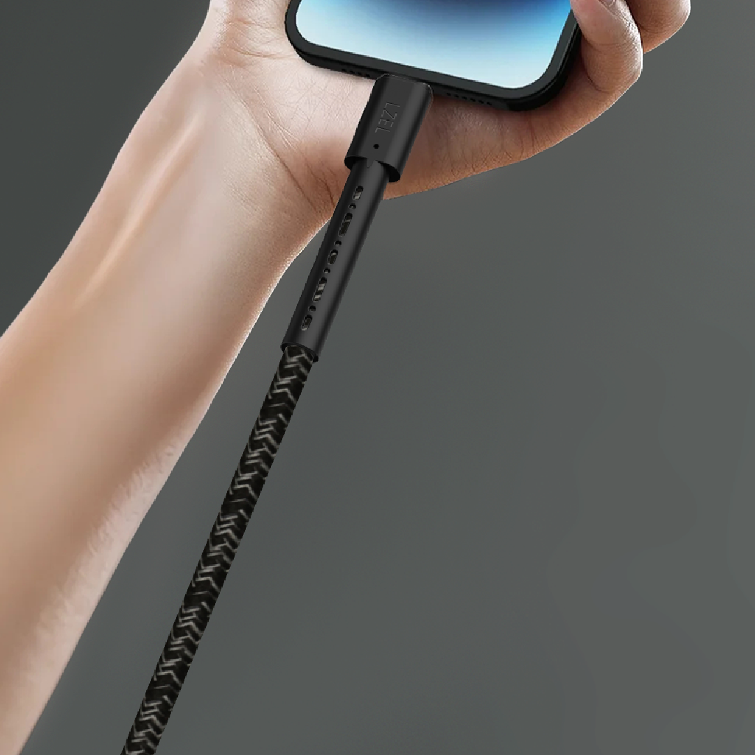 LZEL Celeris Charge CXL Braided USB-C to Lightning Cable, 480Mbps, 60W Max, 1 Meter | Black