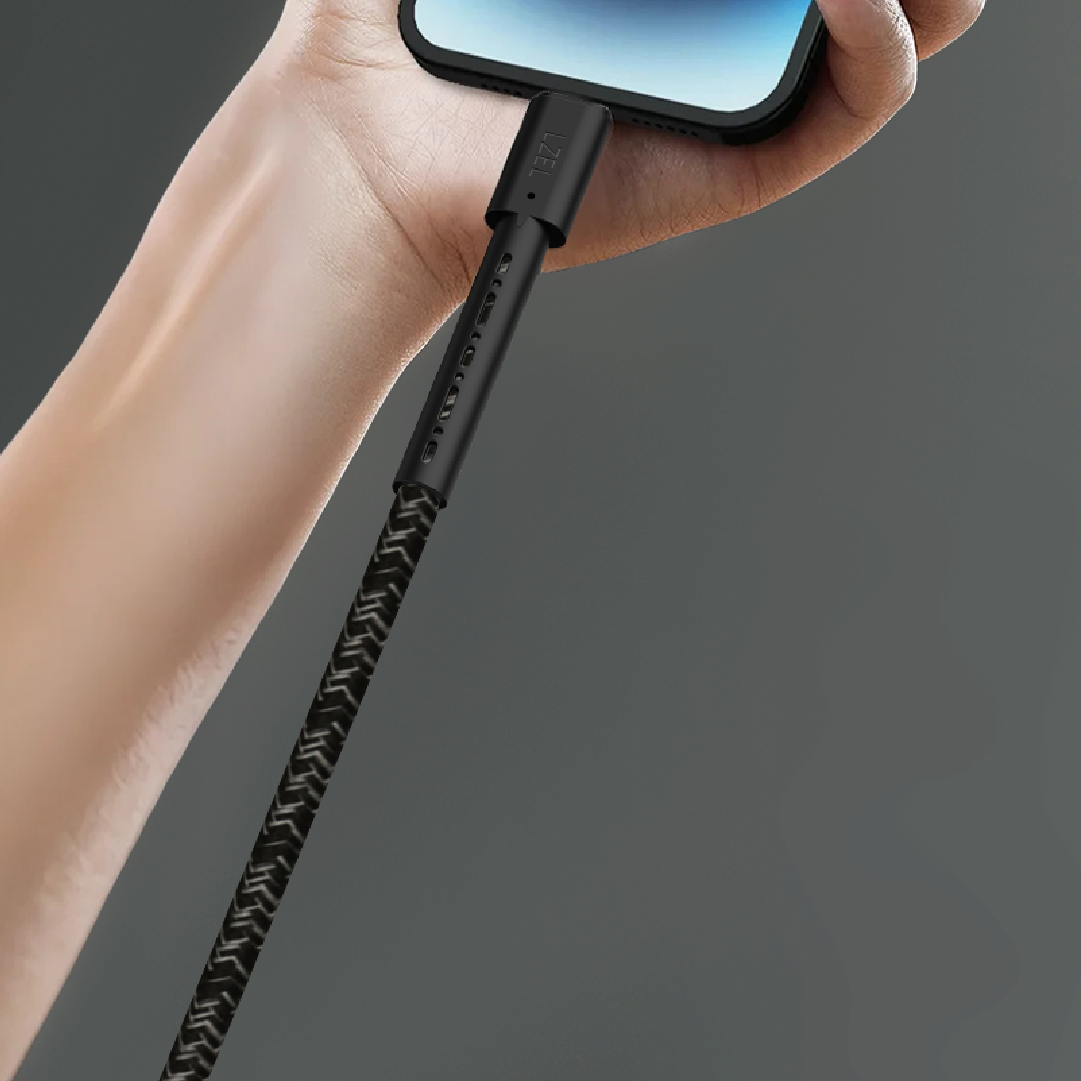LZEL Celeris Charge AXL Braided USB-A to Lightning Cable, 480Mbps, 15W Max, 1m |  Black
