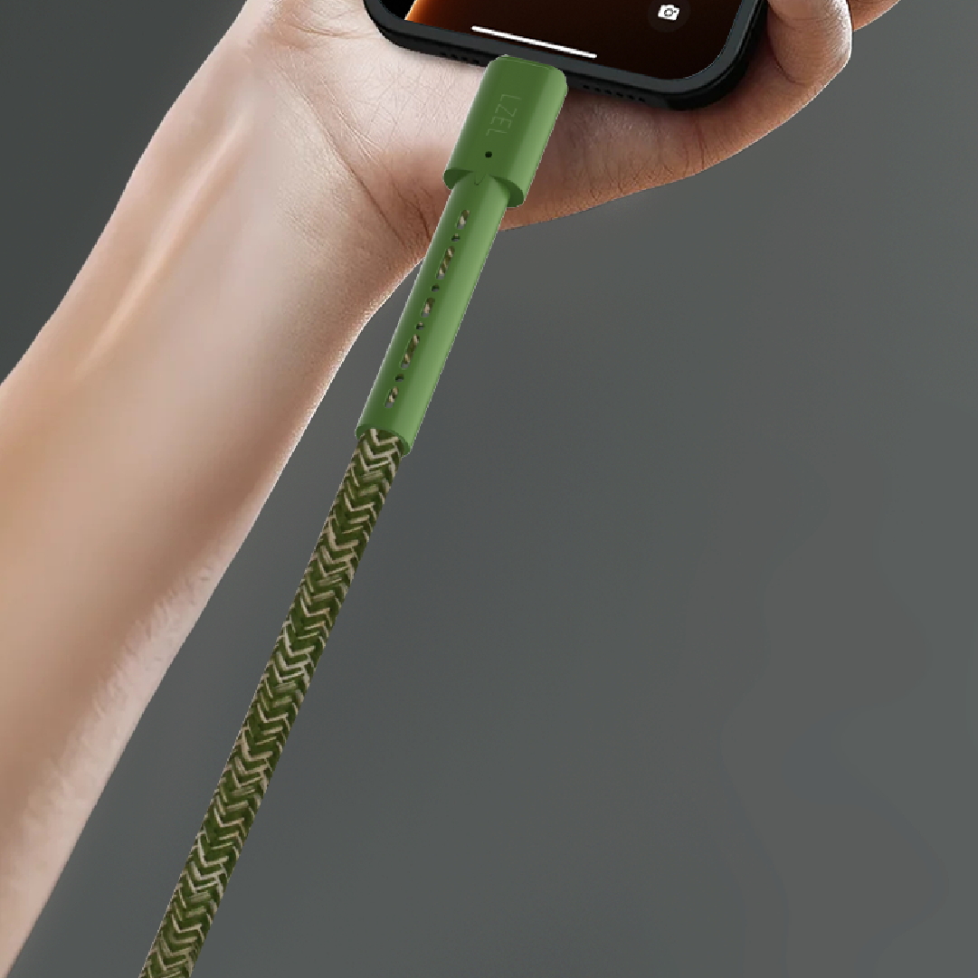 LZEL Celeris Charge AXC Braided USB-A to USB-C 2.0 Cable, 480Mbps, 15W Max, 1m | Green