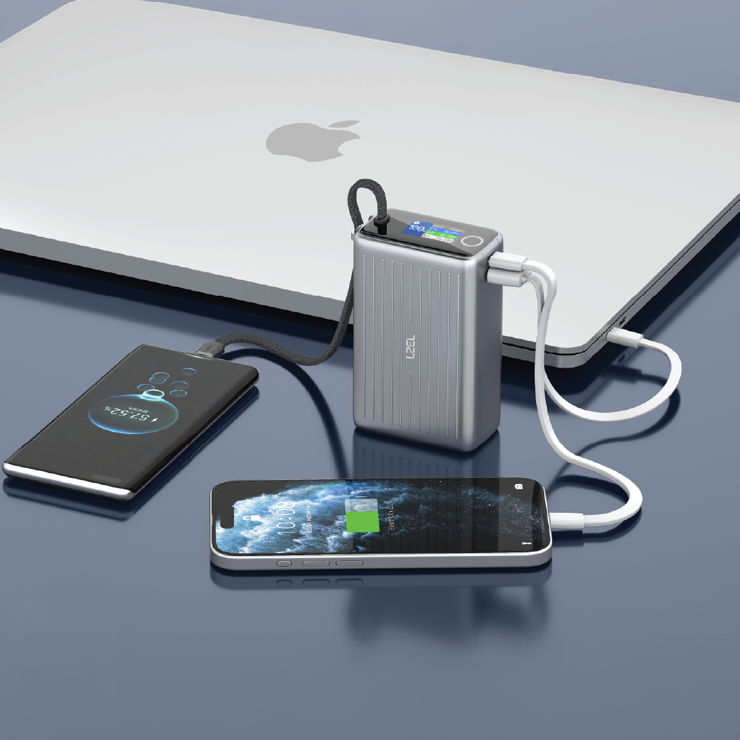 LZEL Neurode Sync 25000Mah Pd3.0 & Qc3.0|100W|Built-In-Usb-C Cable Pd Power Bank | Gray