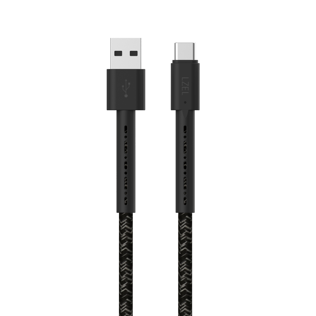 LZEL USB-A to USB-C 2.0 Braided Cable 2m – 3A, 15W, 480Mbps | Black
