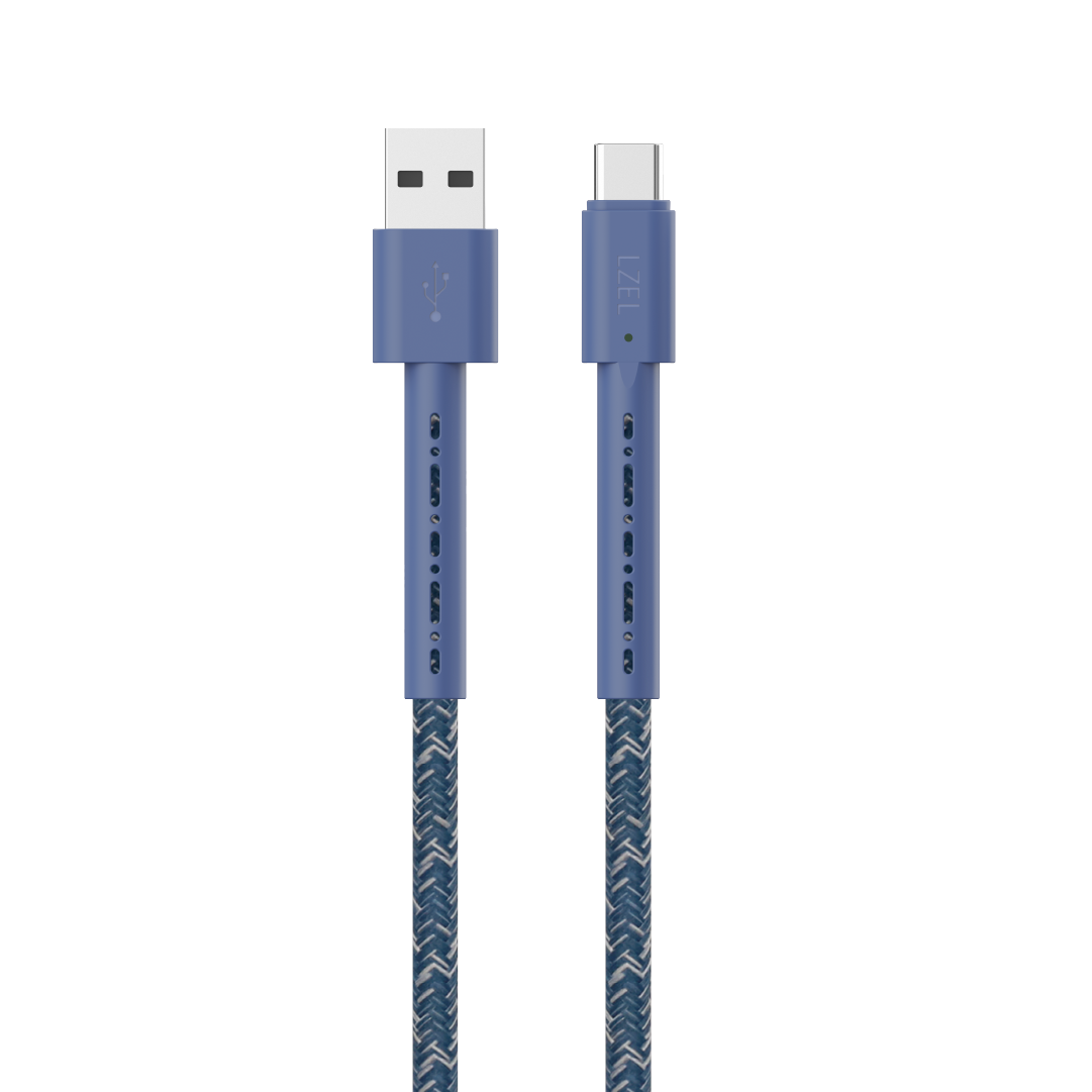 LZEL Celeris Charge AXC Braided USB-A to USB-C 2.0 Cable, 480Mbps, 15W Max, 1m | Blue