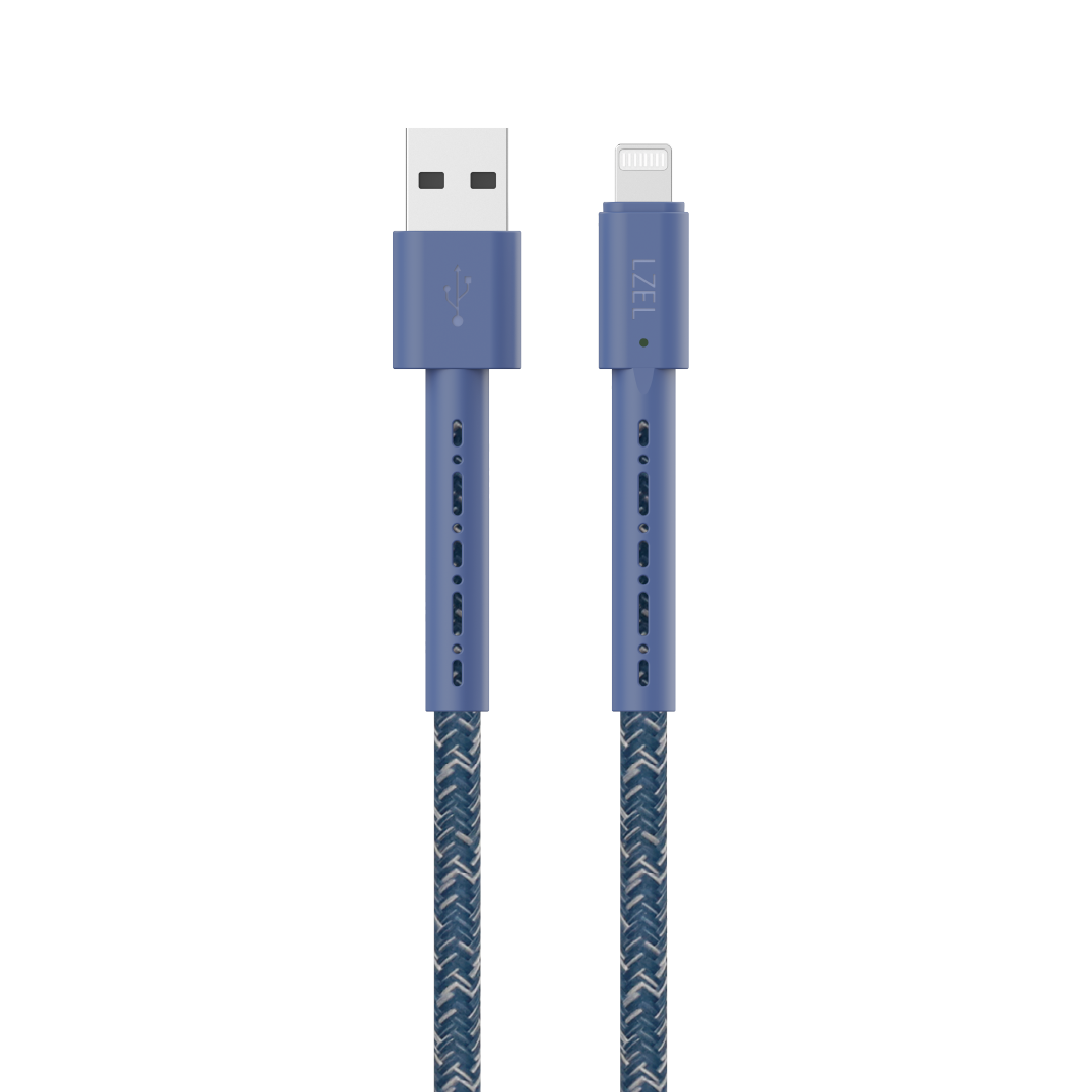 LZEL Celeris Charge AXL Braided USB-A to Lightning Cable, 480Mbps, 15W Max, 2m |  Blue