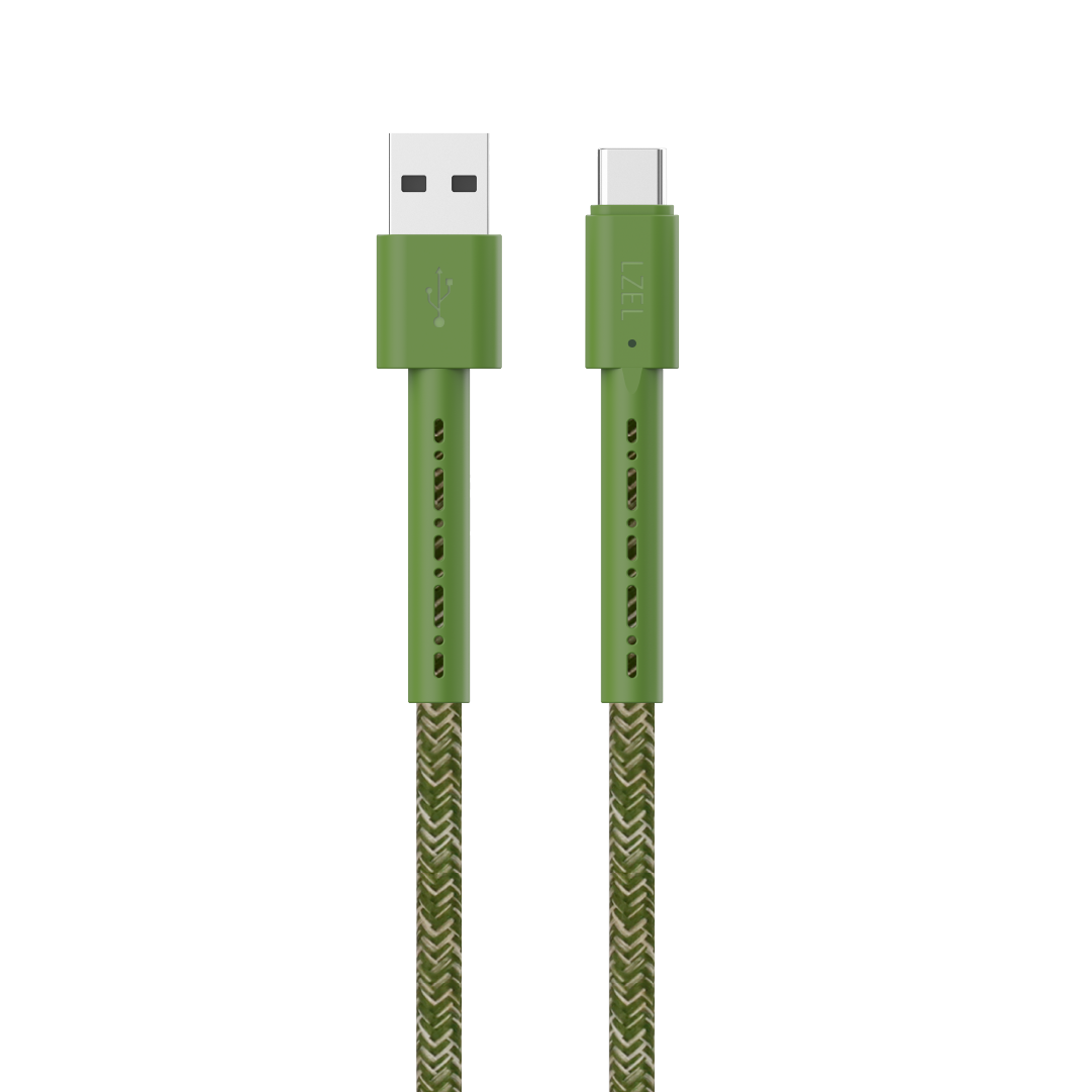 LZEL Celeris Charge AXC Braided USB-A to USB-C 2.0 Cable, 480Mbps, 15W Max, 1m | Green
