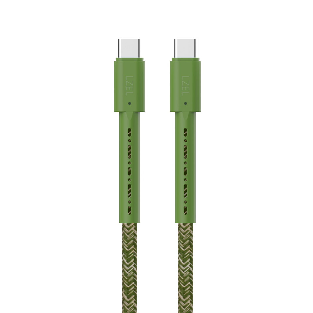 LZEL Celeris Charge CXC Braided USB-C to USB-C Cable, 480Mbps, 240W Max, 2m | Green