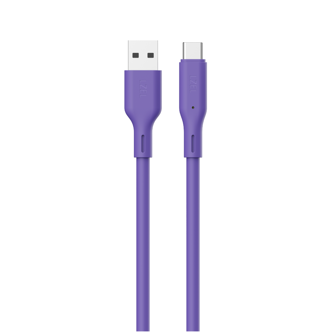 LZEL Celeris Silox CXL Soft Silicone USB-A to USB-C Cable, 480Mbps, 15W Max, 1m | Purple