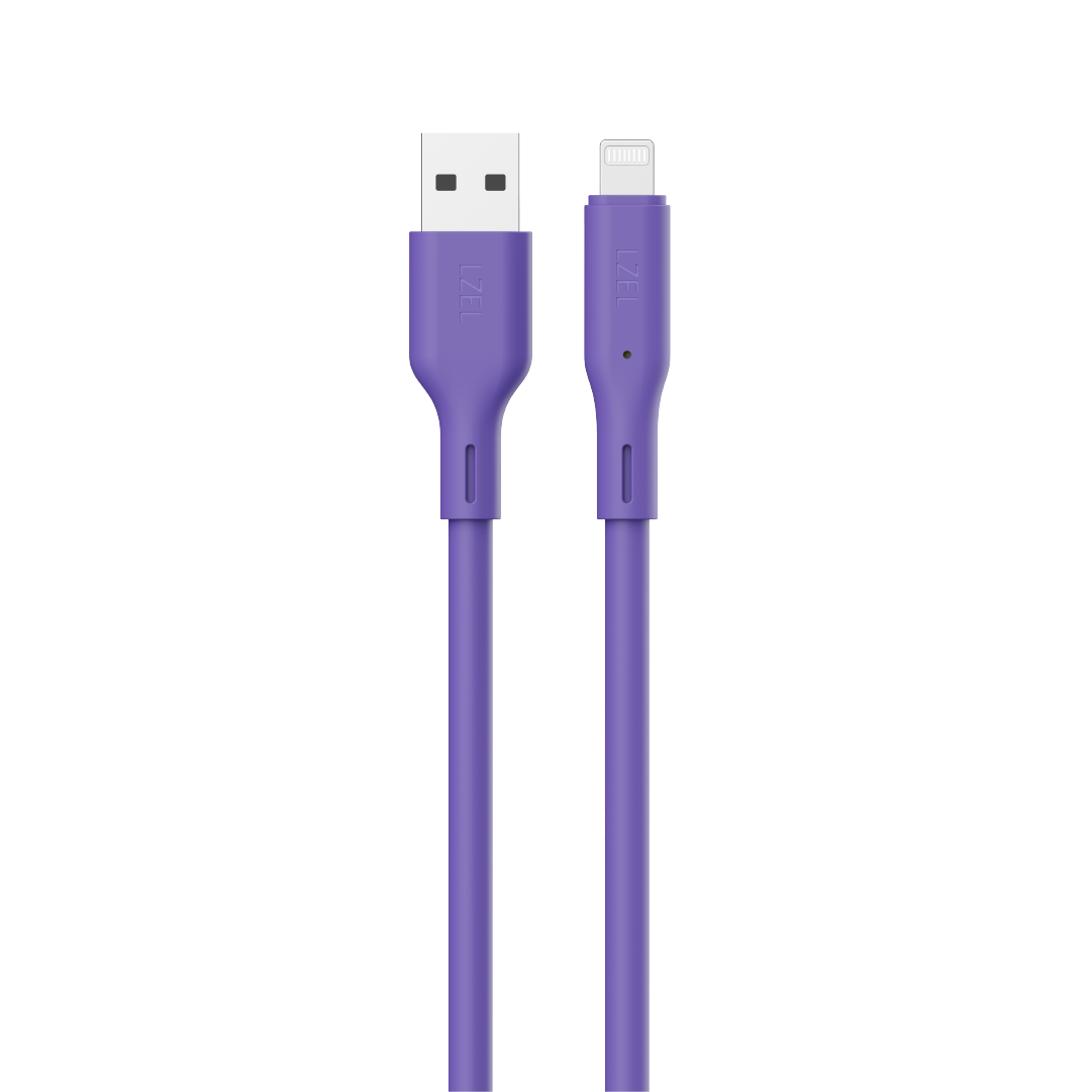 LZEL Celeris Silox CXL Soft Silicone USB-A to Lightning Cable, 480Mbps, 15W Max, 2m | Purple