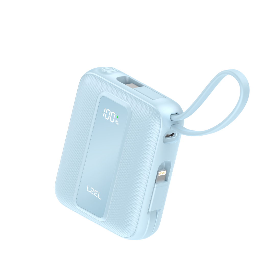 LZEL AMPNEO1O Mini 10000mAh PD Power Bank 30W | Built-in Type-C & Lightning Cable | Type-C Input/Output