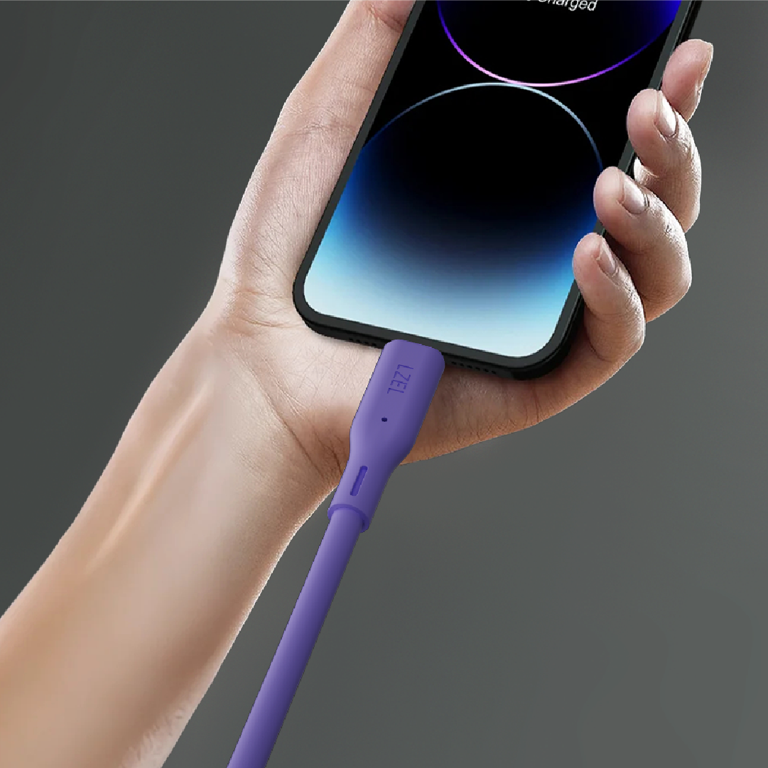 LZEL Celeris Silox CXL Soft Silicone USB-C to Lightning Cable, 480Mbps, 60W Max, 1m | Purple