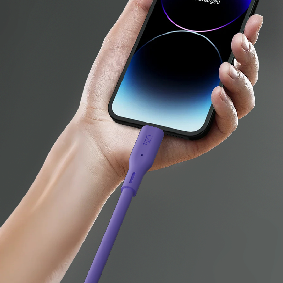 LZEL Celeris Silox CXL Soft Silicone USB-A to Lightning Cable, 480Mbps, 15W Max, 1m | Purple