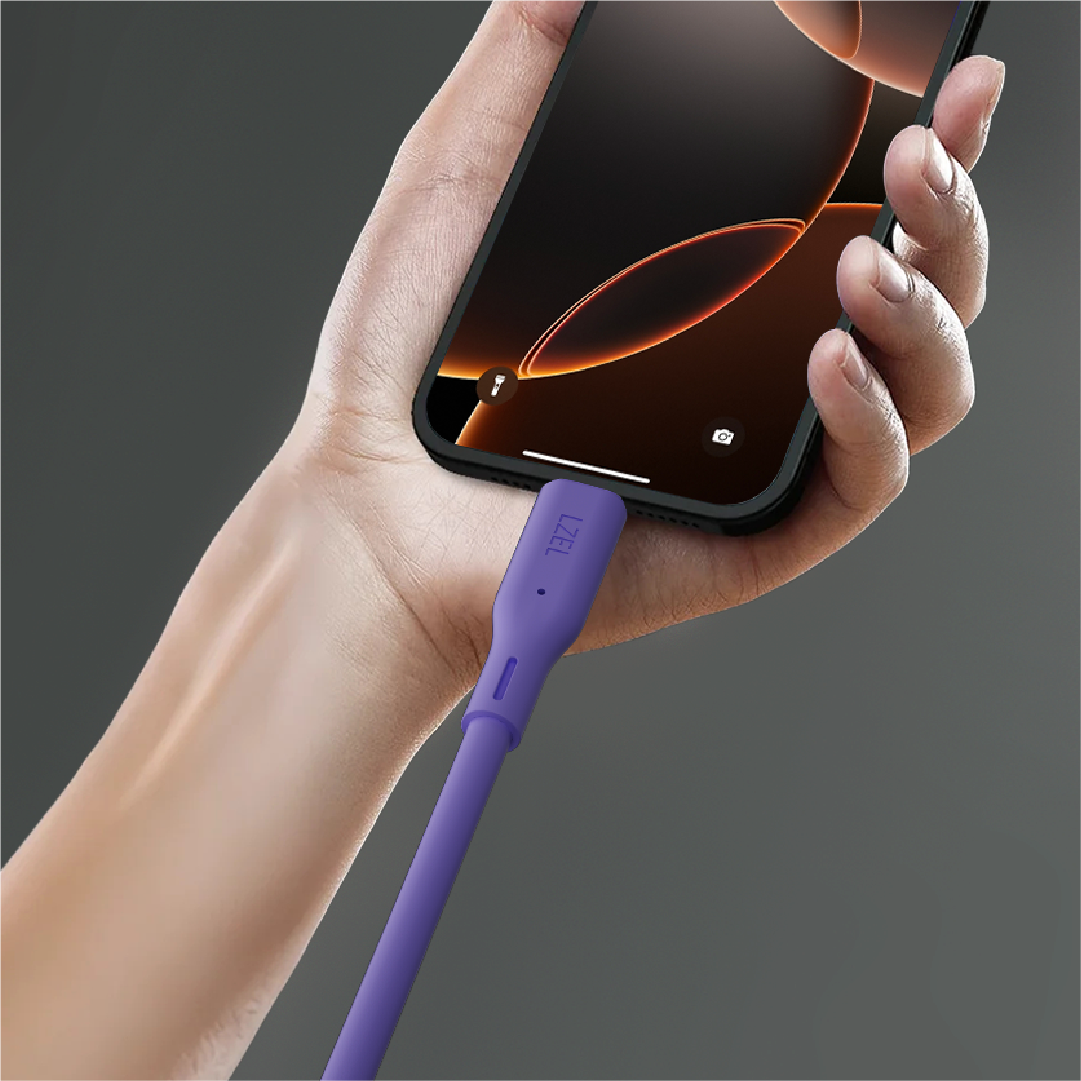 LZEL Celeris Silox CXL Soft Silicone USB-A to USB-C Cable, 480Mbps, 15W Max, 1m | Purple