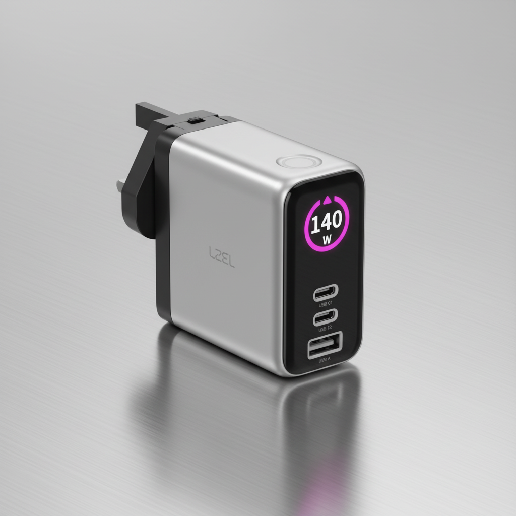 LZEL 140W GaN Travel Charger with 3-Port PD Digital Display & UK/EU/AU Plugs
