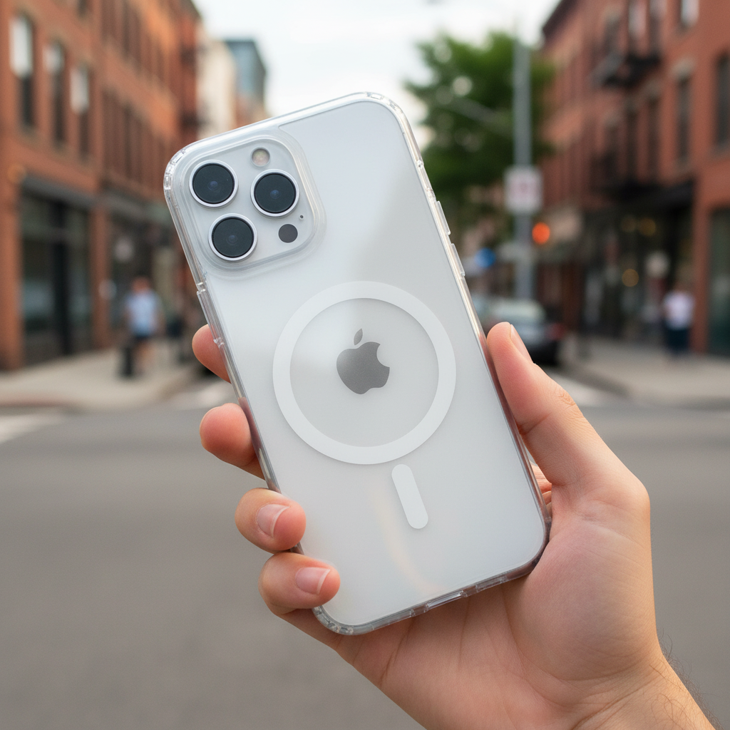 غطاء LZEl MagClear Fusion لهاتف iPhone 16 Pro مع MagSafe شفاف|أبيض 