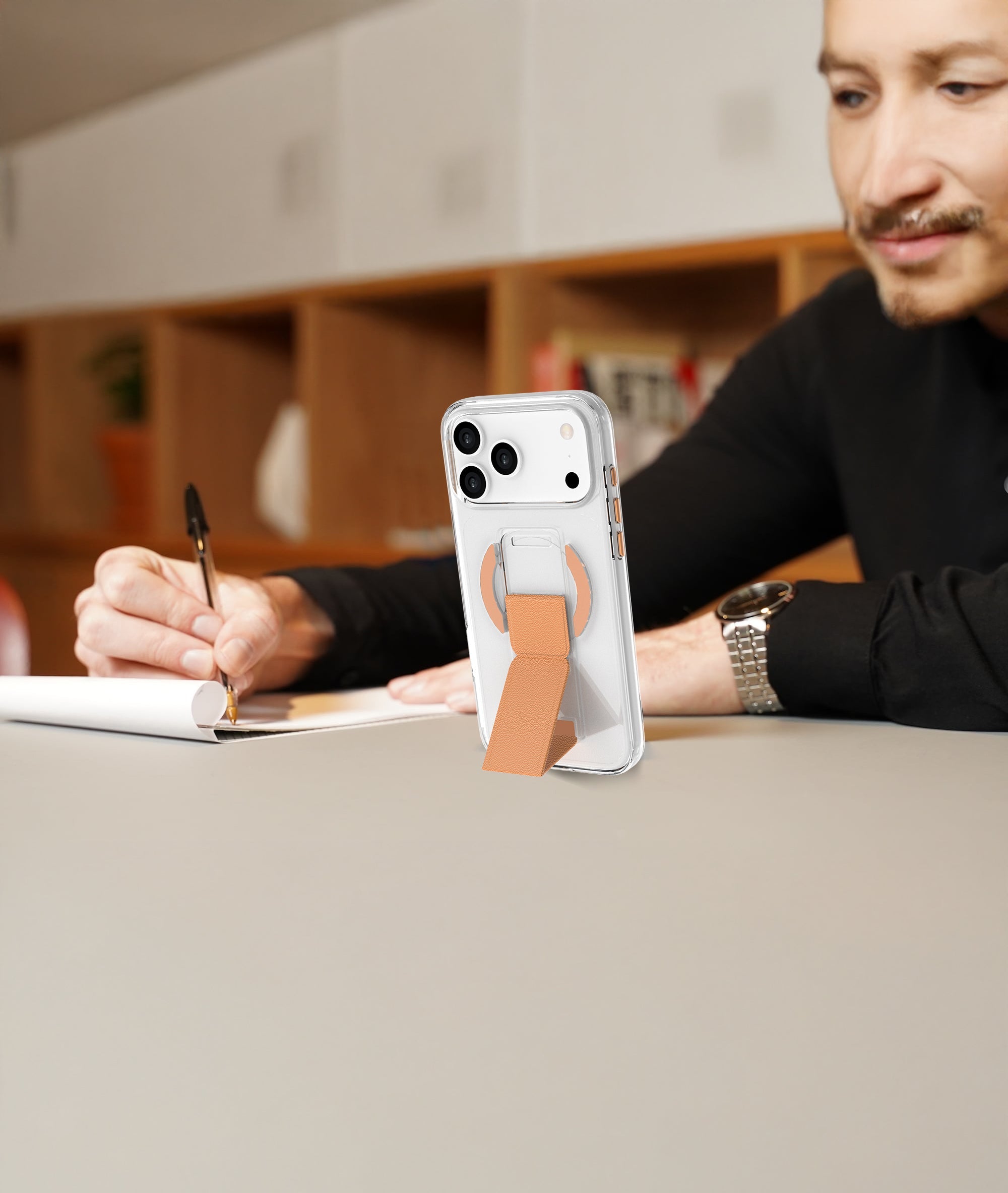 LZEL MagClear LeatherGrip Case for iPhone 17 Pro Max | Papaya