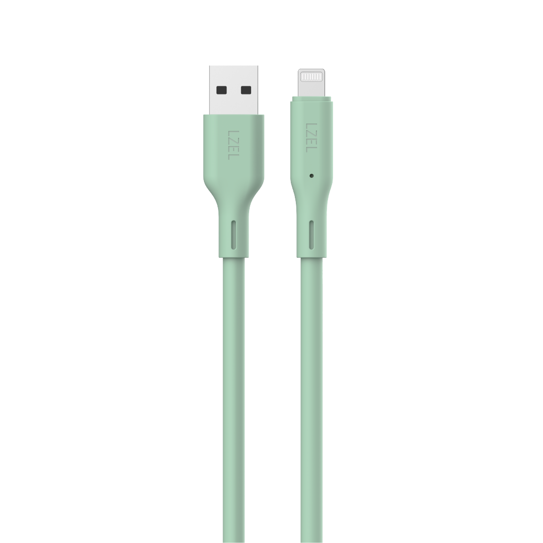 LZEL Celeris Silox CXL Soft Silicone USB-A to Lightning Cable, 480Mbps, 15W Max, 2m | Green
