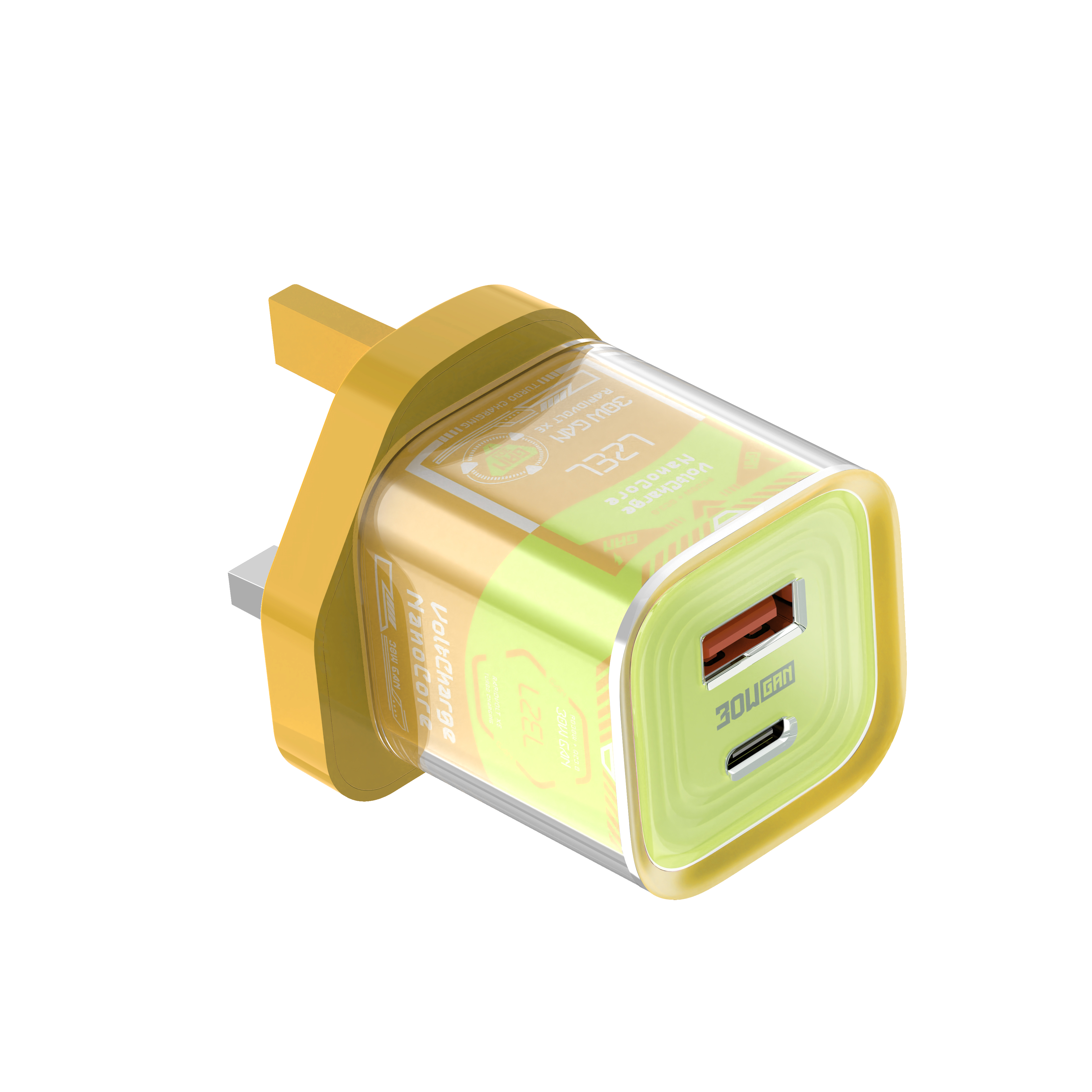 LZEL VoltCharge NanoCore – 30W GaN Transparent Wall Charger | Brown/Green