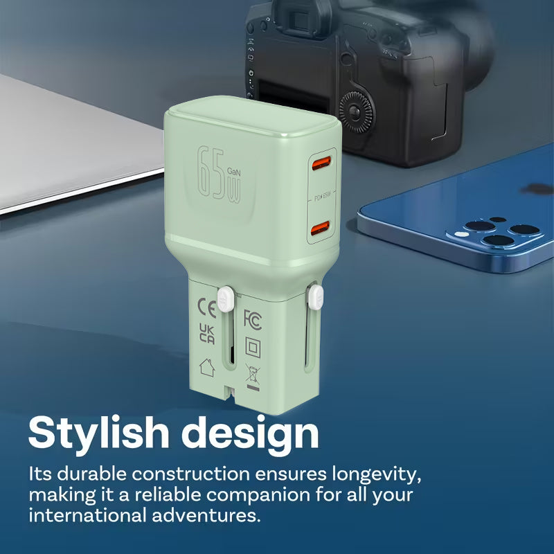 LZEL TravelPro Series Dual Port GaN Travel Wall Charger 65W I Dual Type-C Output I Global compatibility I Green