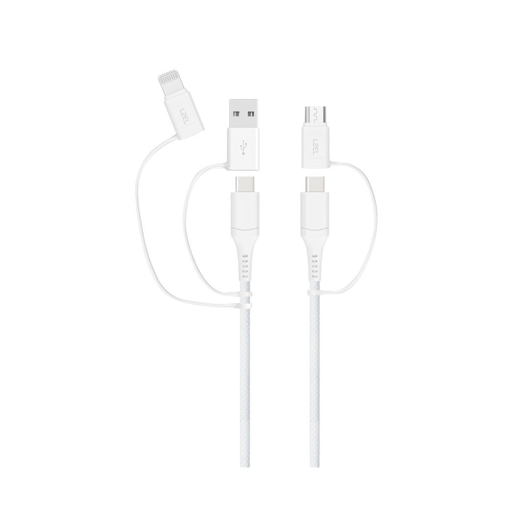 LZEL Celeris PowerQuint 5-in-1 Braided Fast Charging Cable | White