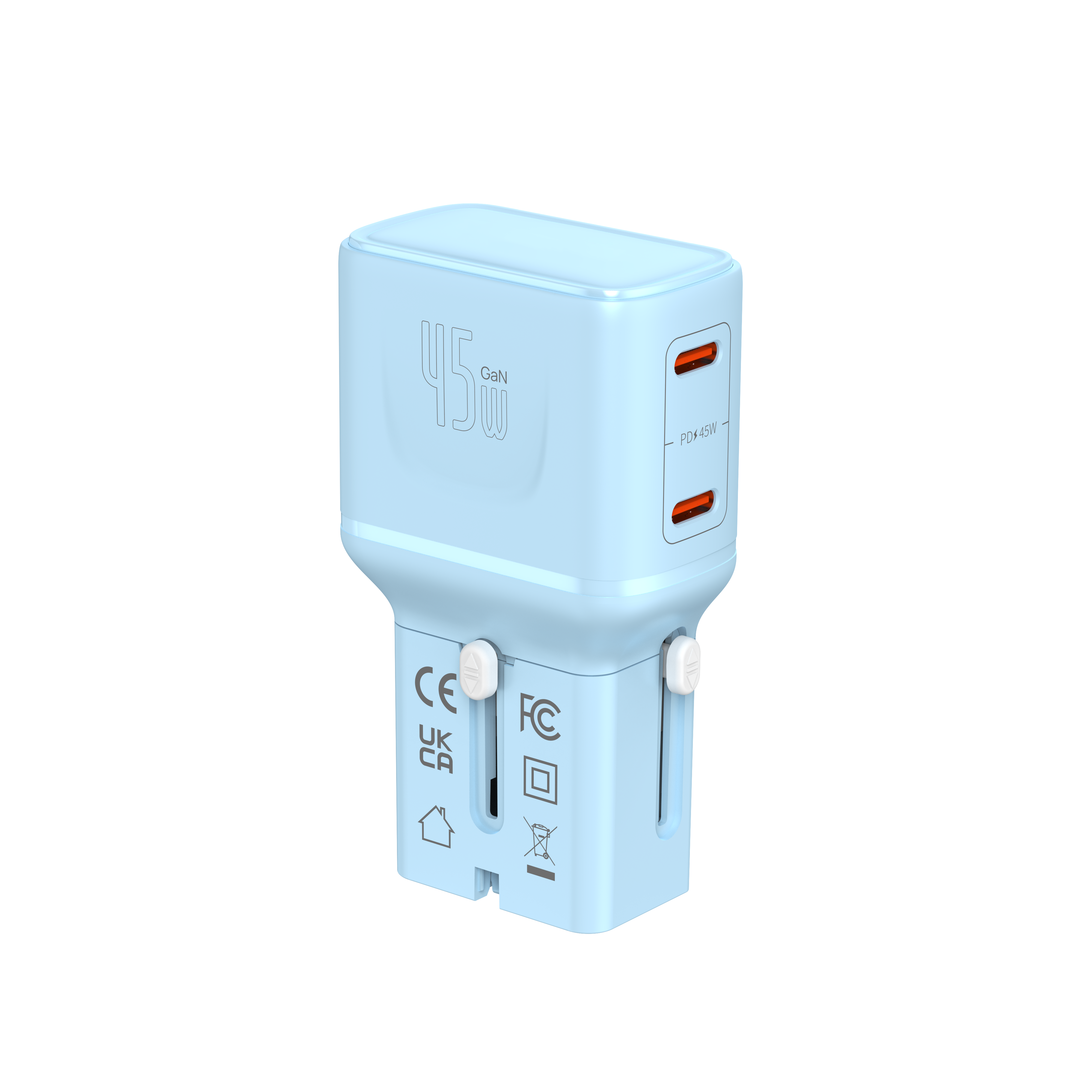 LZEL TravelPro Series Dual Port GaN Travel Wall Charger 45W I Dual Type-C Output I Global compatibility I Blue