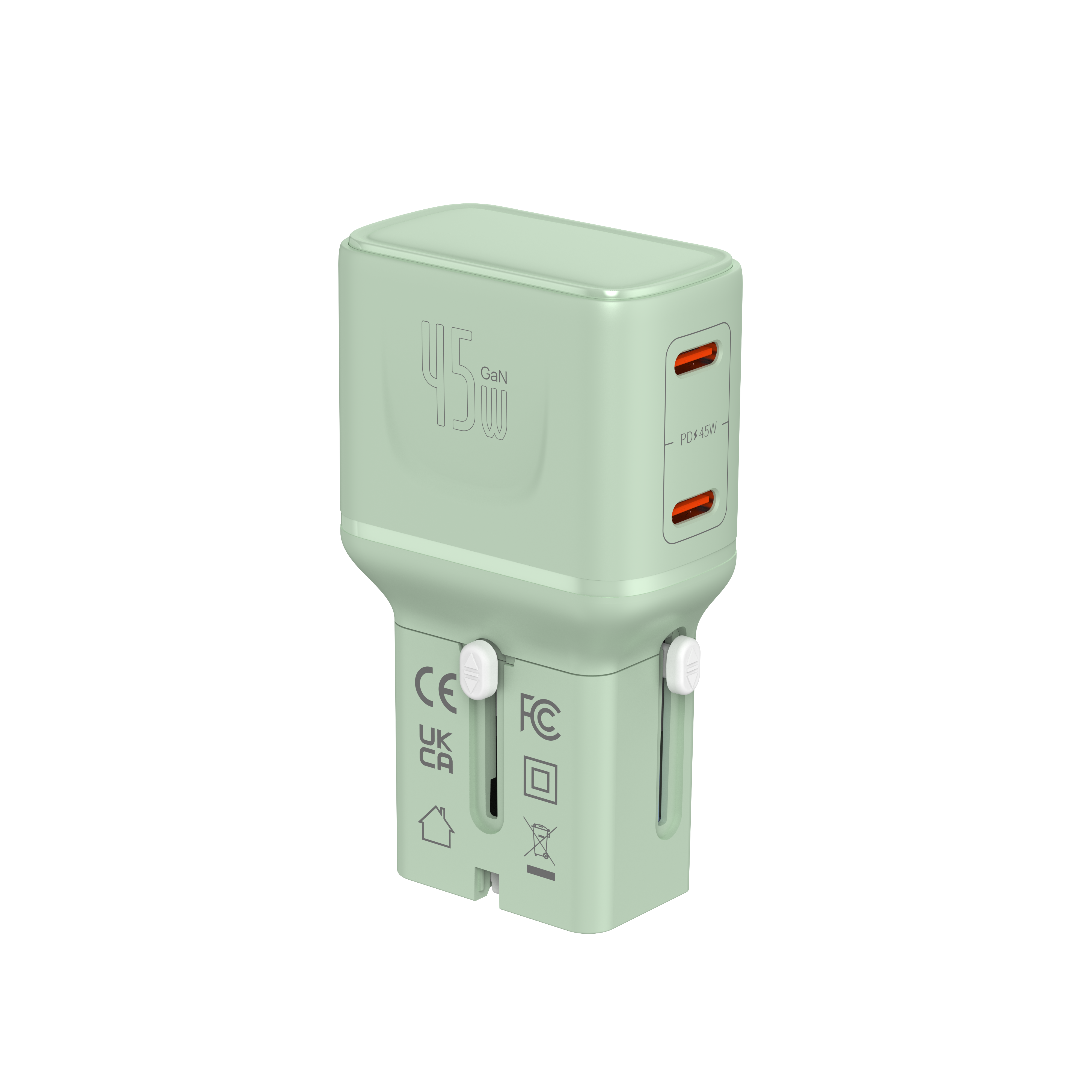 LZEL TravelPro Series Dual Port GaN Travel Wall Charger 45W I Dual Type-C Output I Global compatibility I Green