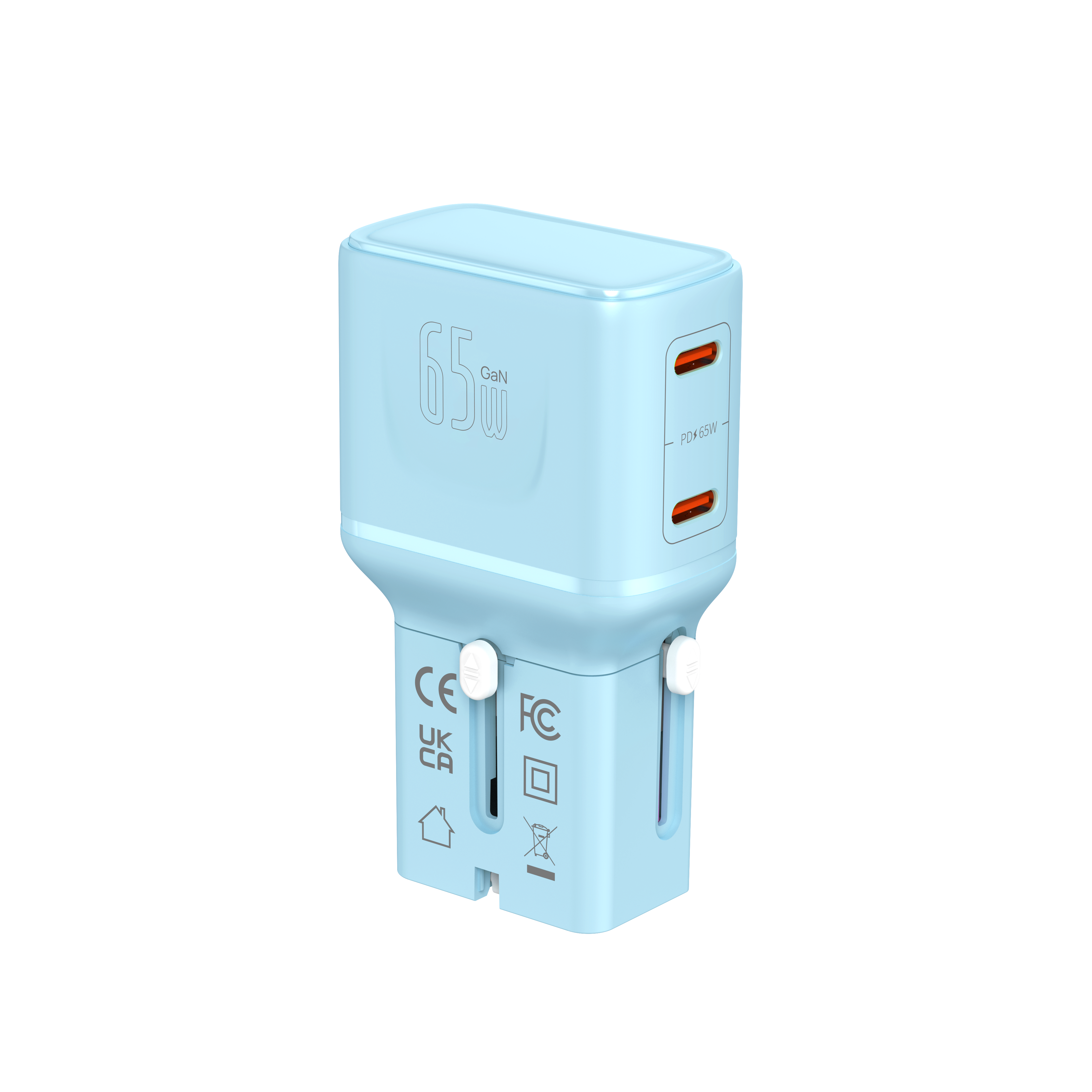 LZEL TravelPro Series Dual Port GaN Travel Wall Charger 65W I Dual Type-C Output I Global compatibility I Blue