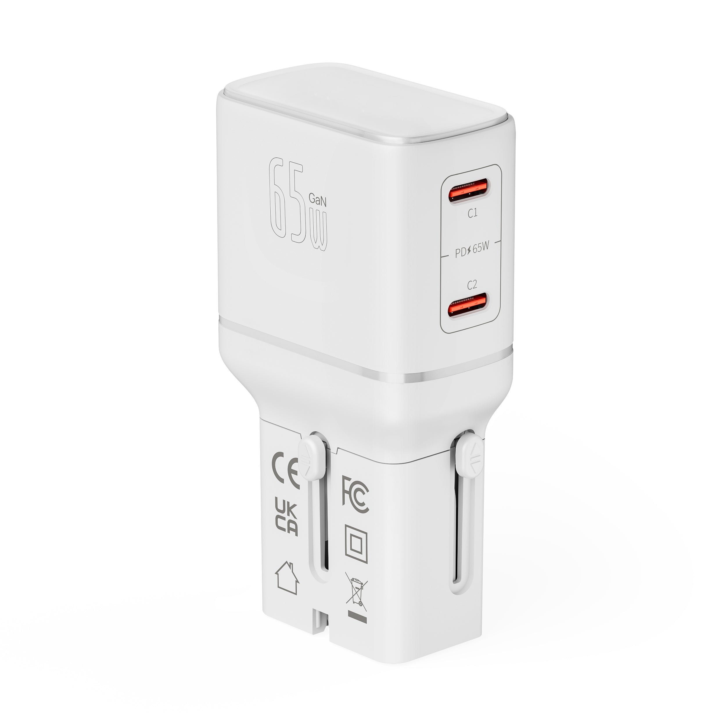 LZEL TravelPro Series Dual Port GaN Travel Wall Charger 65W I Dual Type-C Output I Global compatibility I White