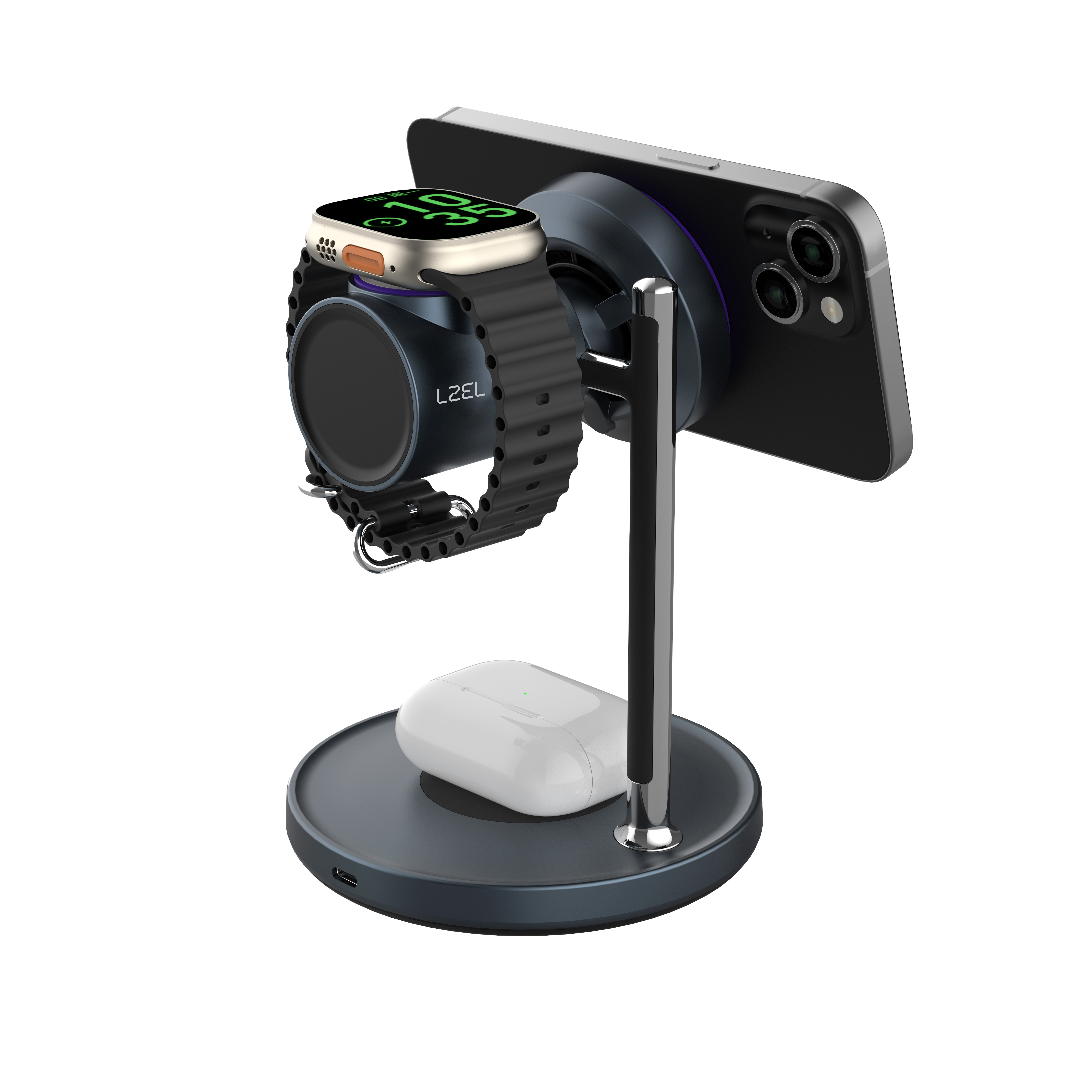 LZEL FlexDock Series 3-in-1 Magnetic Desktop Wireless Charger | Black